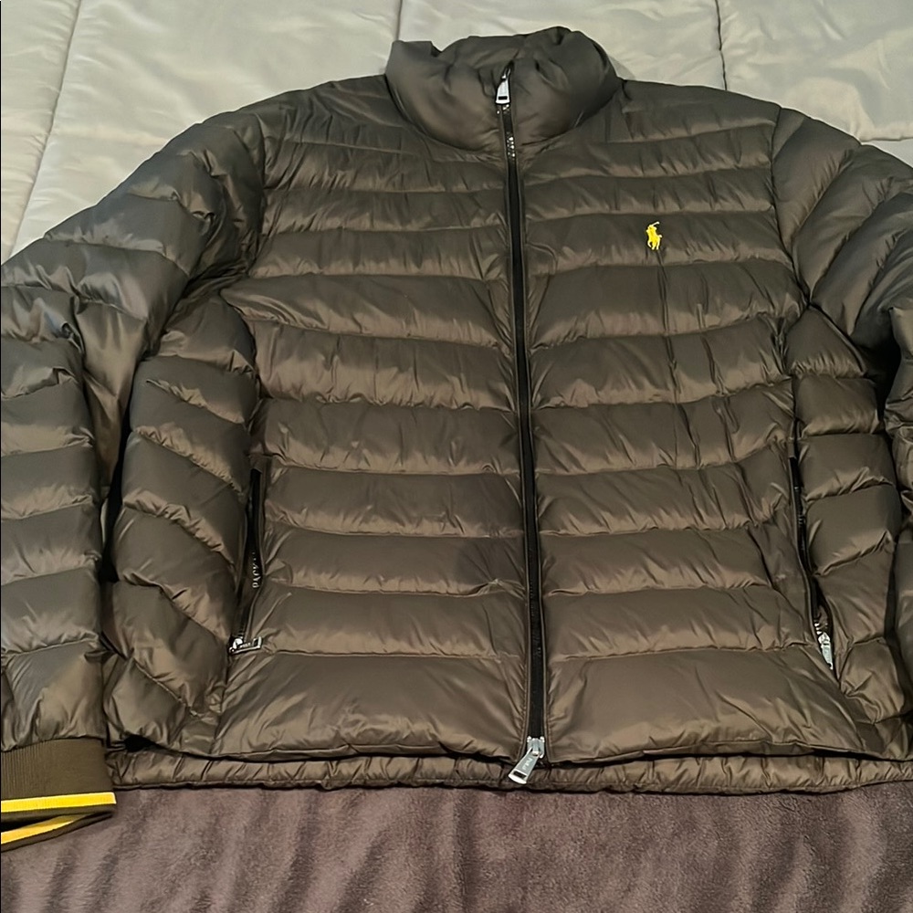Polo by Ralph Lauren Black Puffer Jacket with Quilted Design and Stand-Up Collar